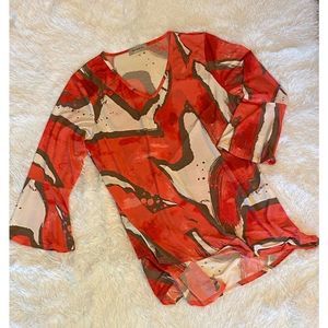 Woman’s BASSINI SZ 16 Colorful Flowy V-Neck Blouse